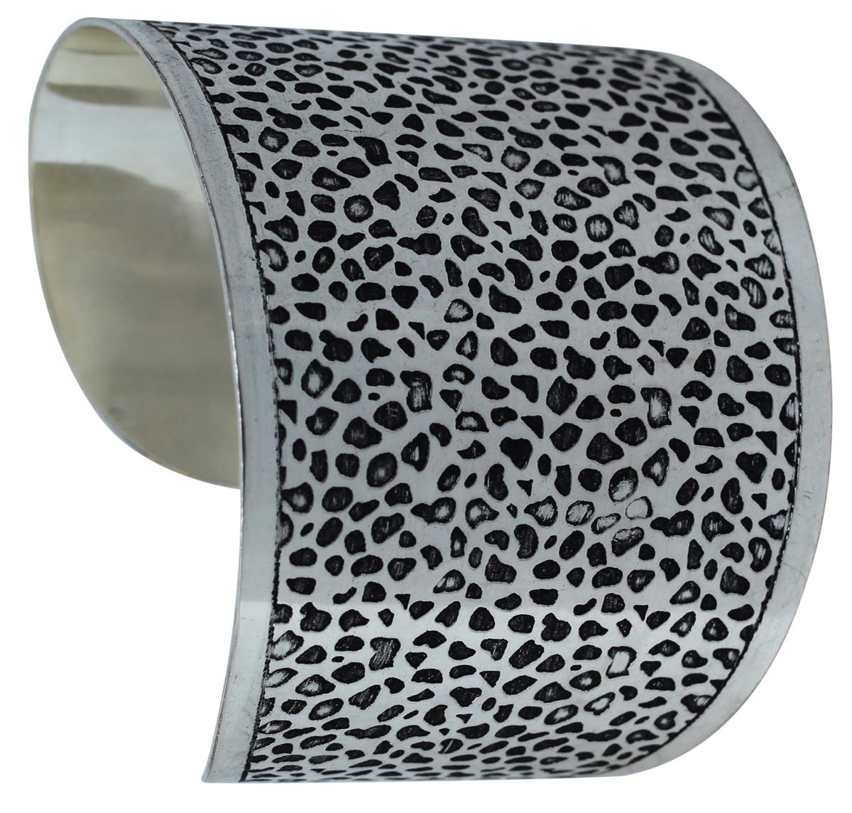 Wholesale Bracelets from India – Antique-Look Cuff Bracelet – Cast in Brass – Nickel Plated & Black Shading – Abstract Pattern – Bracelets in Bulk